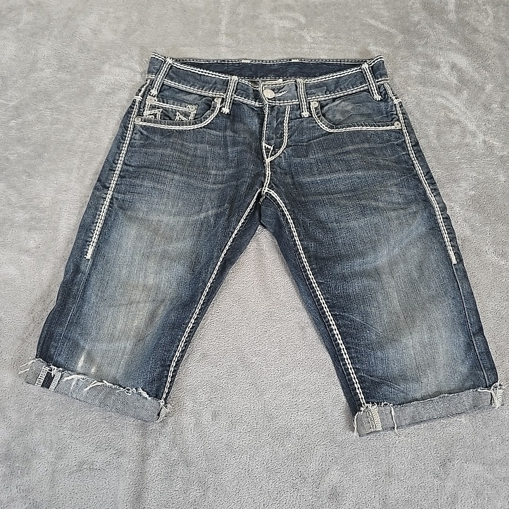 Vintage True Religion Shorts Mens 28 Blue Denim‎ Casual Streetwear Grunge Y2K